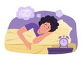 Insomnia Woman Lying in Bed with Stress Feeling for Sleepless Concept Illustration