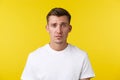 Lifestyle, summer and people emotions concept. Close-up portrait of miserable distressed young man looking gloomy and Royalty Free Stock Photo