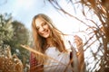 Lifestyle sunny outdoor portrait of young smiling teenage girl Royalty Free Stock Photo