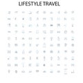 lifestyle travel icons, signs, outline symbols, concept linear illustration line collection Royalty Free Stock Photo