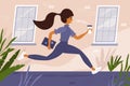 Lifestyle vector illustration with happy girl hurry up to work after quarantine