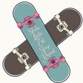 Lifestyle vector illustration with 2 skateboards girl and boy. L Royalty Free Stock Photo