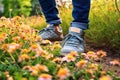 grass woman lifestyle female sneakers cute spring green flowers white fashion. Generative AI. Royalty Free Stock Photo