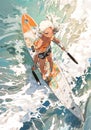 lifestyle woman surfing sea paddleboard surfer summer boarding water ocean sport. Generative AI.