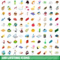 100 lifetime icons set, isometric 3d style Royalty Free Stock Photo