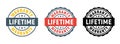 Lifetime warranty limited stamp round tag. Warranty extended guarantee icon Royalty Free Stock Photo