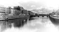 Liffey cityscape in Dublin black and white