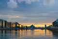 Liffey river at sunset, Dublin, Ireland Royalty Free Stock Photo