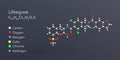 lifitegrast molecule 3d rendering, flat molecular structure with chemical formula and atoms color coding