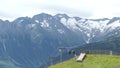 Lift in Austrian alps at summer time. carrying hikers up on top of mountain Isskogel in Gerlos