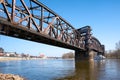 Lift bridge over the river Elbe near Magdeburg Royalty Free Stock Photo