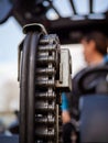 lift chain on a fork lift truck and women worker Royalty Free Stock Photo