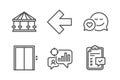 Lift, Dating and Seo statistics icons set. Carousels, Left arrow and Checklist signs. Elevator, Love messenger. Vector Royalty Free Stock Photo