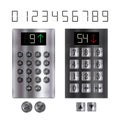 Lift, elevator control panel. Round and square buttons. Realistic vector illustration