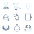 Lift, Laureate award and Scroll down icons set. Touchscreen gesture, Light bulb and Moisturizing cream signs. Vector