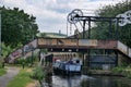 Lift road bridge over canal Royalty Free Stock Photo