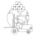 Lift truck and globe in black and white