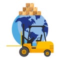 Lift truck and globe vector illustration