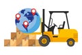 Lift truck and globe vector illustration