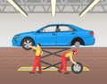 Lifted Car Repairing Process Vector Illustration