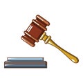 Lifted judge gavel icon, cartoon style