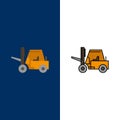 Lifter, Lifting, Truck, Transport  Icons. Flat and Line Filled Icon Set Vector Blue Background Royalty Free Stock Photo