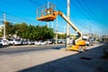 Lifting boom lift in construction site. Royalty Free Stock Photo