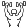 Lifting dumbbells line icon, Gym concept, Weightlifter sign on white background, Bodybuilder lifting barbells icon in Royalty Free Stock Photo