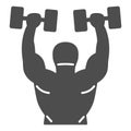 Lifting dumbbells solid icon, Gym concept, Weightlifter sign on white background, Bodybuilder lifting barbells icon in Royalty Free Stock Photo