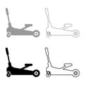 Lifting jack hydraulic car on wheels auto repair service set icon grey black color vector illustration image solid fill outline