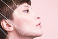 Skin plastic surgery concept. Woman face with marks and arrows Royalty Free Stock Photo