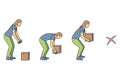 Lifting technique safe movement. Safety. Correct and incorrect instruction for moving heavy packages for workers Royalty Free Stock Photo