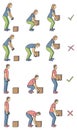 Lifting technique safe movement. Safety. Correct and incorrect instruction for moving heavy packages for workers Royalty Free Stock Photo