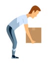 Lifting technique safe movement. Safety. Incorrect instruction for moving heavy packages for workers. Ergonomic movement