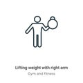 Lifting weight with right arm outline vector icon. Thin line black lifting weight with right arm icon, flat vector simple element Royalty Free Stock Photo