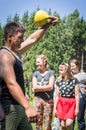 Lifting weights Amateur athletic competition in the Kaluga region in Russia.