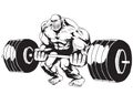 caricature muscular bodybuilder lifting heavy weight barbell