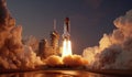 Liftoff spectacle, Space shuttle ignites, beginning its momentous mission Royalty Free Stock Photo