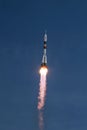 Liftoff to space - rocket speeding up and carrying astronauts to ISS