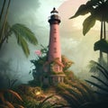 Lighhouse surrounded by trees - AI generated image Royalty Free Stock Photo