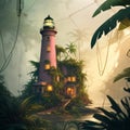 Lighhouse surrounded by trees - AI generated image Royalty Free Stock Photo