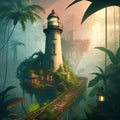 Lighhouse surrounded by trees - AI generated image Royalty Free Stock Photo