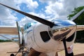 A light aircraft on an airstrip ferrying tourists to and from remote safari lodges in Tanzania