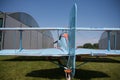 Light aircraft, modern biplane orange and blue