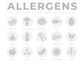 Light Allergens Icon Set. Allergens, Mushroom, Shellfish, Fish, Egg, Garlic, Milk, Soy Red Meat, Celery, Fruit, Seed, Legume and Royalty Free Stock Photo