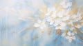 Light Aqua and Creamy White colors with gold glitter. Marble texture. Soft focus floral painting horizontal background