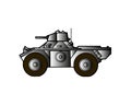 Light armoured reconnaissance vehicle drives on white background
