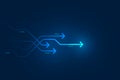 Light arrow circuit on blue background illustration, copy space composition, business growth concept.