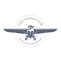 Light aviation emblem with biplane , vintage airplane icon, propeller aircraft front view logo, vector