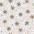 Light background from contour flowers. Spring drawn floral ornament. Vintage floral texture for fabric, tile, wallpaper